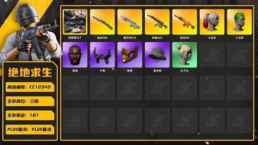 绝地求生（PUBG）[CC12545]CC12545/可排位/3段/181级/改名卡/阿斯顿马丁SUV/阿斯顿马丁跑车/小丑男/小丑女/6级南瓜M4/2级魔咒MK12/2级猛虎98k/1级妖魔ACE/电磁背包/粉战神/黄运动/金面/牛角/黑鬼/丸子头/2渔夫帽/白熊/青海摇