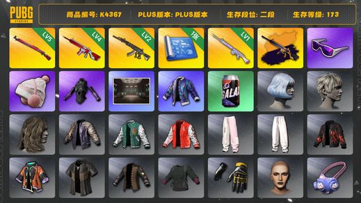 绝地求生（PUBG）[K4367]2段173级  信誉3  5级午夜  4级无信号+异色  2级妖魔  1级玩偶  滑雪镜  滑雪帽  发光手
