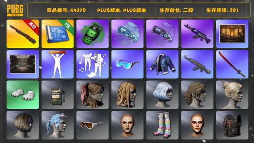 绝地求生（PUBG）[K4379]2段391级 信誉3 10级孙悟空 烟弹烟枪 3图纸 武器神龛