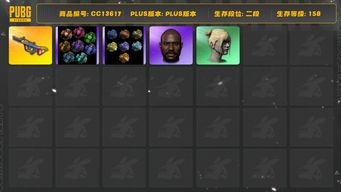 绝地求生（PUBG）[CC13617]CC13617/可排位/2段/158级/8张图纸/烟枪/烟雾弹/4000聚合物/帕拉梅拉/6级爆裂弹珠AUG/黑鬼/丸子头