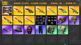 绝地求生（PUBG）[CC13634]CC13634/可排位/2段/331级/3张图纸/明月T/明月裤/烟枪/蓝色烟雾弹/橙色烟雾弹/改名卡/2迈凯伦/10级水麒麟/5级霓虹AUG/5级玩偶大炮/4级彩虹M24/3级火麒麟/3级南瓜M4/3级齿轮大炮/1级权志龙AUG/1级赛博MK12/权志龙AUG异色/粉战神/萨芬裤/滑雪镜/金面/黑鬼/小绿头/双马尾/丸子头/脏辫/婚纱头/86渔夫帽/白熊/白虎背包/斧头帮