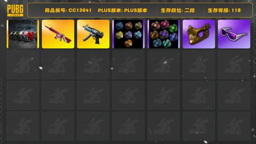 绝地求生（PUBG）[CC13641]CC13641/可排位/2段/118级/烟枪/烟雾弹/卡宴/杜卡迪/7级无信号M4/1级寒烛MP5/星魂套装/绿东/滑雪镜/金面/青海摇