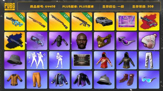 绝地求生（PUBG）[K4408]1段308级 信誉3 5级权志龙+异色 3级夜曲+异色 1级s1897 1级妖魔  烟枪 保时捷卡宴 黄东 黑鬼 金面 滑雪镜 丸子头 小马尾 渔夫帽 