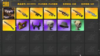 绝地求生（PUBG）[CC13775]CC13775/可排位/3段/420级/烟雾弹/布加迪/8级火麒麟/2级猪八戒M4/1级弥诺陶洛斯AUG/1级妖魔acces/1级烈日s1897/1级魔咒MK12/1级齿轮大炮/电磁背包/黄东/星魂套装/白战神/圣诞套装/拉风龙套装/粉战神/黄运动/金面/牛角/尼尔头/丸子头/脏辫/86渔夫帽/白熊/斧头帮/青海摇