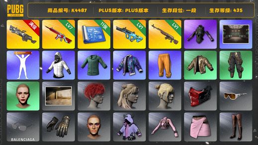 绝地求生（PUBG）[K4487]1段435级 信誉2 7级无信号 6级刻耳柏洛斯 1级权志龙AUG 1级时光 11图纸 白战神 发光手 绿东 拉风龙 丸子头