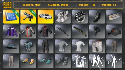 绝地求生（PUBG）[TB37]1段18级（免费版）寒蚀MP5K 布加迪普通跑车 aespa女团 布加迪威龙