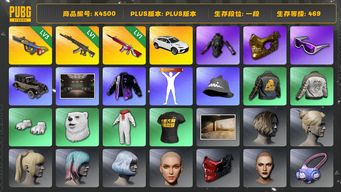 绝地求生（PUBG）[K4500]1段469级 信誉2 3级爆裂 1级妖魔 1级无信号 兰博SUV 发光手 白熊脚 金面 滑雪镜