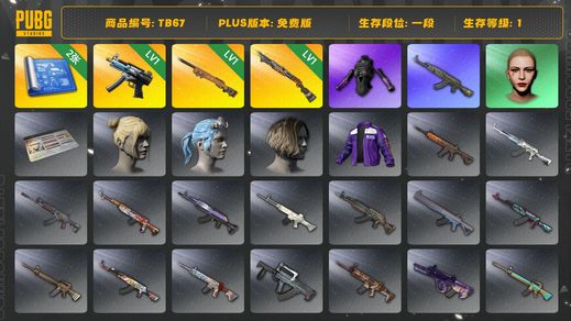 绝地求生（PUBG）[TB67]1段1级（免费版）夜曲M24 发光手臂 丸子头 烈日灼烧S1897 寒蚀MP5K aespa女团