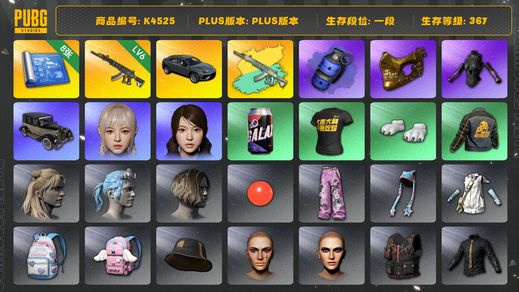 绝地求生（PUBG）[K4525]1段367级 信誉2 6级妖魔+异色 8图纸 烟雾弹 兰博suv 金面 丹尼尔 HYEIN