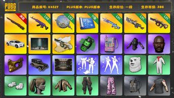 绝地求生（PUBG）[K4527]1段386级 信誉4 10级孙悟空 4级美杜莎 2级塞壬  2级牛头+异色  1级魔咒 1级m249 烟雾弹 11图纸 布加迪 白熊 黑鬼 金面 电磁包 