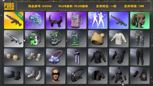 绝地求生（PUBG）[K4542]1段186级 信誉3 3级青龙 烟枪 牛角 小马尾 电磁包