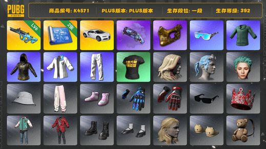 绝地求生（PUBG）[K4571]1段392级  信誉1  布加迪  6级权志龙  烟枪  2图  金面  星魂