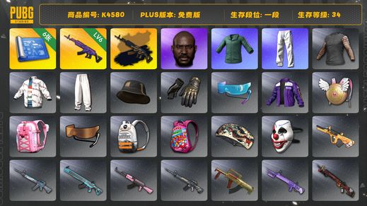 绝地求生（PUBG）[K4580]1段34级（免费版） 信誉2 6级美杜莎+黑金异色 6图纸 黑鬼 