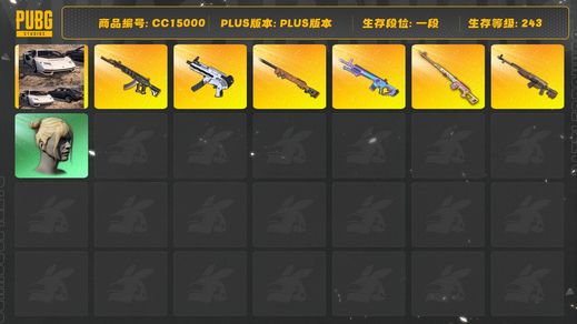绝地求生（PUBG）[CC15000]CC15000/可排位/1段/243级/2张图纸/911/兰博基尼suv/3级德拉贡/2级妖魔ACE/1级无重力/1级魔咒mk12/1级时光sks/1级夜曲M24/妖魔ACE异色/星魂套装/丸子头/白熊