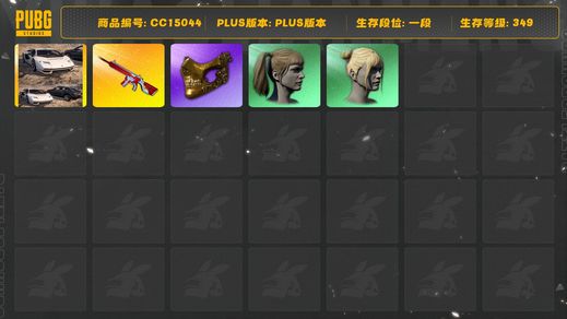 绝地求生（PUBG）[CC15044]CC15044/可排位/1段/349级/1张图纸/兰博基尼SUV/卡宴/1级无信号M4/无信号M4在工坊/滑雪帽/金面/双马尾/丸子头/白熊