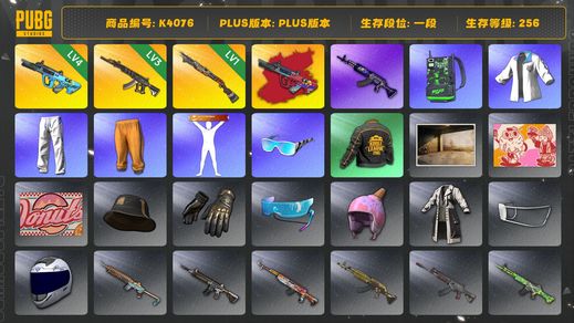绝地求生（PUBG）[K4076]1段256级 信誉3 4级权志龙AUG+异色 3级妖魔 1级烈日喷 星魂套