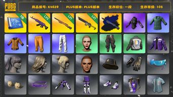 绝地求生（PUBG）[K4629]1段105级 信誉2 5级美杜莎 1级夜曲+异色 1级沙悟净 5图纸 发光手 绿东 黄东 