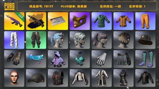 绝地求生（PUBG）[TB177]1段1级（免费版）黄东 美杜莎762 金面 小绿东 星魂虎虎生威大礼包 拉风龙套装 小叮当套装