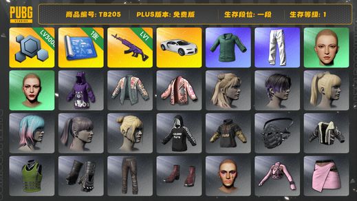 绝地求生（PUBG）[TB205]1段1级（免费版）美杜莎762 丸子头 小绿东 布加迪普通跑车 星魂虎虎生威大礼包 布加迪威龙