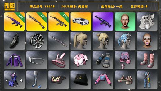绝地求生（PUBG）[TB208]1段1级（免费版）美杜莎762 丸子头 烈日灼烧S1897 妖魔ACE 布加迪普通跑车 布加迪威龙