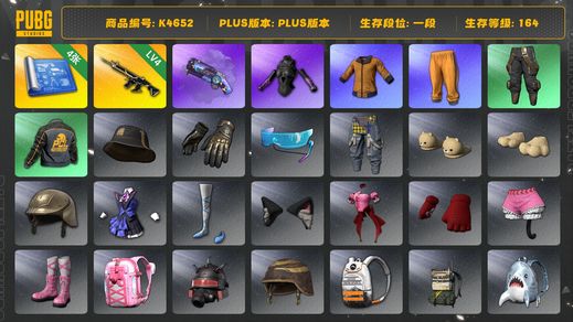 绝地求生（PUBG）[K4652]1段164级 信誉3 4级猪八戒 4图纸 烟枪 黄东  发光手 