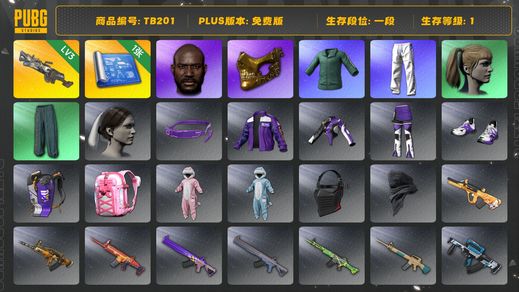 绝地求生（PUBG）[TB201]1段1级（免费版）刻耳柏洛斯M249 小马尾 黑鬼 金面 萨芬裤 小绿东 星魂虎虎生威大礼包
