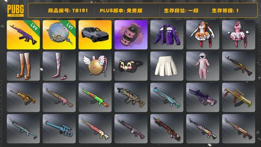 绝地求生（PUBG）[TB191]1段1级（免费版）保时捷卡宴 美杜莎762 塞壬平底锅 粉色烟雾弹 保时捷 烟雾弹