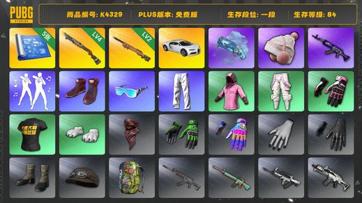 绝地求生（PUBG）[K4329]1段84级 信誉1 4级s1897 2级夜曲 烟枪 5图纸 布加迪 悲喜