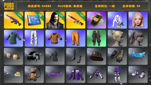 绝地求生（PUBG）1段35级 信誉2  4级美杜莎 1级无信号 2图纸 烟弹  女团GISELLE  绿东 多利安 