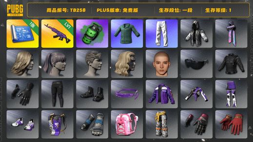 绝地求生（PUBG）[TB258]1段1级（免费版）1级美杜莎762,烟雾弹,翡翠色烟雾弹,小绿东,星魂虎虎生威大礼包