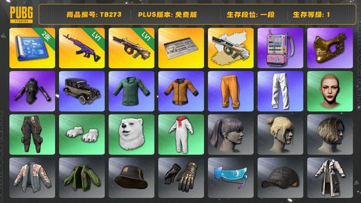 绝地求生（PUBG）[TB273]1段1级（免费版）1级美杜莎762,1级弥诺陶洛斯AUG,弥诺陶洛斯AUG异色,金面,发光手臂,小叮当套装,小绿东,黄东,电磁包,拉风龙套装,星魂虎虎生威大礼包,丸子头