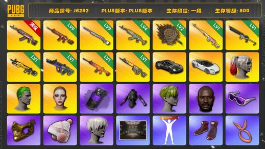 绝地求生（PUBG）生存500级可排位/1级瀚娜/10级齿轮头-BERYLM762/9级朱雀-M416/4级黑暗深渊-BERYLM762/1级霓虹之梦-AUG/1级锯齿收割者-SLR/1级小兔巡逻队-MK12/1级沙悟净-MINI14/1级粉梦长眠-德拉贡诺夫/9级彩虹之上-M24/1级午夜惊魂-KAR98K/2级唐三藏-平底锅/迈凯伦硅质白版/阿斯顿马丁跑车/紫色魔法烟枪/紫色烟雾弹/黑鬼/吴彦