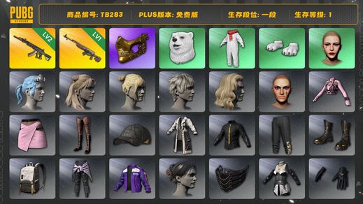 绝地求生（PUBG）[TB283]1段1级（免费版）2级妖魔ACE,1级时光SKS,金面,丸子头