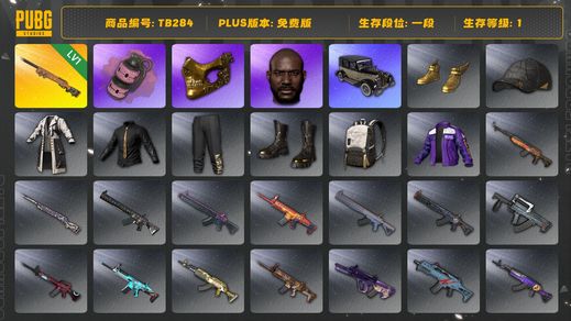 绝地求生（PUBG）[TB284]1段1级（免费版）1级夜曲M24,黑鬼,金面,烟雾弹,粉色烟雾弹