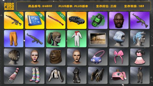 绝地求生（PUBG）[K4800]3段183级 信誉1 5级妖魔 2级午夜 4图纸 卡宴 黑鬼 