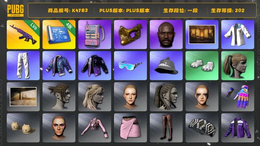 绝地求生（PUBG）[K4783]1段202级 信誉3 6级美杜莎 4图纸 金面 黑鬼 小马尾 电磁包