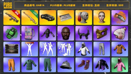 绝地求生（PUBG）[K4814]5段500级 信誉4 10级火麒麟 5级德拉贡 烟枪烟弹 马丁跑车 改名卡 电磁包 白战神 染血裤 悲喜 拉风龙 黄东 绿东 萨芬裤 发光手 白熊脚 丑女 丸子头 黑鬼 牛角 金面