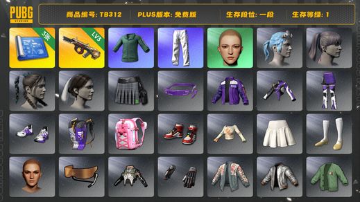 绝地求生（PUBG）[TB312]1段1级（免费版）3级弥诺陶洛斯AUG,小绿东,星魂虎虎生威大礼包