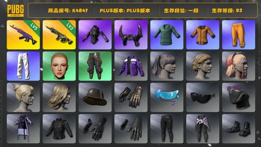 绝地求生（PUBG）[K4847]1段93级 信誉1 5级美杜莎 2级时光 发光手  黄东 绿东