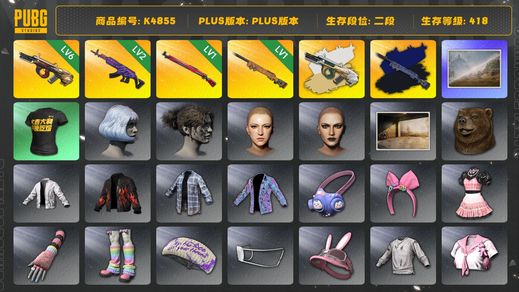 绝地求生（PUBG）[K4855]2段418级 信誉2 6级牛头+异色 2级美杜莎 1级午夜 1级夜曲+异色