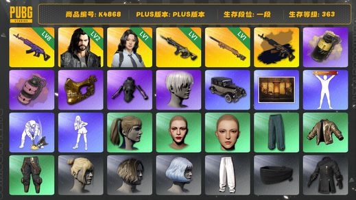 绝地求生（PUBG）[K4868]1段363级 信誉2 8级美杜莎+异色 1级夜曲 1级时空使者M416 烟雾弹 9s 丸子头 小马尾 金面 萨芬裤 