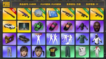 绝地求生（PUBG）[K4886]3段17级  信誉2 10级孙悟空 6级美杜莎  2级塞壬 1级恶魔 1级牛头 1级猪八戒 黑鬼 金面 白战神 萨芬裤 兰博suv 发光手 1图纸 3烟弹  胜利密室